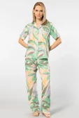 Türen Kadın Desenli Kısa Kol Dokuma Pijama Takım 3604/Yeşil - 6