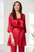 Pierre Cardin Kadife Saten 3'lü Pijama Takım 2075 Kırmızı - 2