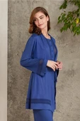Pierre Cardin 2800 Kadın Lacivert Dantelli Penye 3'lü Sabahlıklı Pijama Takım - 3