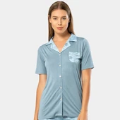 Yaprak Desenli Kısa Kol Pijama 3376/Mavi - 2