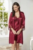 Pierre Cardin 6'lı Bordo Kısa Gecelik Sabahlık Çeyiz Set 6040 - 6