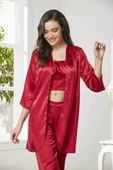 Pierre Cardin Kadife Saten 3'lü Pijama Takım 2075 Kırmızı - 1