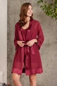 Pierre Cardin Saten Bordo Dörtlü Gelin Çeyiz Seti 7085 - 1