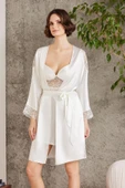 Pierre Cardin Saten Gecelik Sabahlık Pijama Şort 6'lı Gelin Takım 6000 Ekru - 2