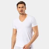 Cacharel Erkek Derin V Yaka Likralı T-shirt 1306/Beyaz - 2