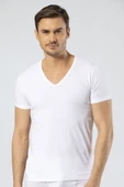 Cacharel Erkek Derin V Yaka Likralı T-shirt 1306/Beyaz - 1