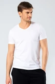 Cacharel Erkek V Yaka Likralı T-shirt 1332/Beyaz - 1