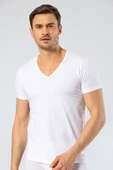 Cacharel Erkek Derin V Yaka Likralı T-shirt 1306/Beyaz - 3