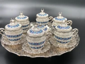 Kristal Taşlı Nazar Silver Kahve Fincanı Lokumluk Seti - 1