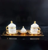 Otantik İkili Taş Süslemeli Kahve Fincanı Set - 1