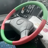 DİKİŞLİ DİREKSİYON KILIFI YEŞİL DERİ KIRMIZI DERİ SİYAH DİKİŞLİ ISUZU OTOBÜS İÇİN - 1