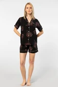 Türen Kadın Desenli Dokuma Şort Pijama Takım 3605/Siyah - 1