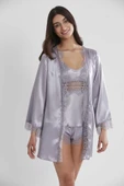 Pierre Cardin Saten Royal 3lü Kimono Şort Takımı 2490 - 3