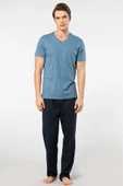 Cacharel Erkek 2192/İndigo Kısa Kollu Modal Pijama Takımı - 4