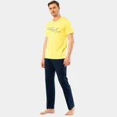 Türen Erkek Baskılı V Yaka Pantolon Pijama Takım 4135/Sarı - 5