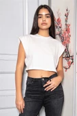 Türen Kadın Vatka Görünümlü Crop T-shirt 3402/Beyaz - 4