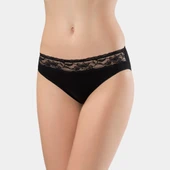 Türen Kadın Beli Dantelli Likralı 2'li Pamuklu Bikini Külot 262/Siyah - 2