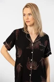 Türen Kadın Desenli Dokuma Şort Pijama Takım 3605/Siyah - 6
