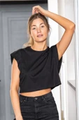 Türen Kadın Vatka Görünümlü Crop T-shirt 3402/Siyah - 4