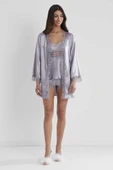 Pierre Cardin Saten Royal 3lü Kimono Şort Takımı 2490 - 2