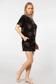 Türen Kadın Desenli Dokuma Şort Pijama Takım 3605/Siyah - 7
