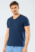 Cacharel Erkek V Yaka Likralı T-shirt 1332/İndigo - 1