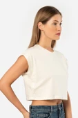 Türen Kadın Vatka Görünümlü Crop T-shirt 3402/Krem - 2
