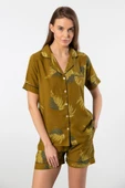 Türen Kadın Desenli Dokuma Şort Pijama Takımı 3605/Haki - 1
