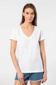 Wtshirt Milano Kısa Kol Derin V Yaka Kadın T-shirt Beyaz - 4