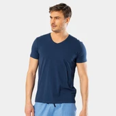 Cacharel Erkek V Yaka Likralı T-shirt 1332/İndigo - 3