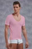 Doreanse Erkek Modal Derin V Yaka Kısa Kol T Shirt 2820 pembe - 1