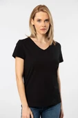 Wtshirt Siyah Venice Kısa kollu V Yaka Kadın T-Shirt - 2