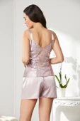 Pierre Cardin Pudra Saten Dantelli 3'lü Kadın Sabahlık-Şort Takım 2480 - 5