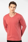 Cacharel Erkek Modal Pamuk V Yaka T-shirt 2243/Mercan - 5