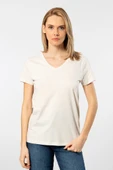 Wtshirt - Venice Kısa kollu V Yaka Kadın T-Shirt Ekru - 1