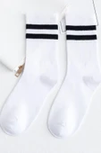 2'li Paket Unisex Kolej Çorabı Siyah Beyaz Çizgili - 6