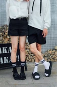2'li Paket Unisex Kolej Çorabı Siyah Beyaz Çizgili - 1