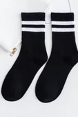 2'li Paket Unisex Kolej Çorabı Siyah Beyaz Çizgili - 5