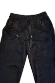 Parlak Kadife Cepli Pantolon Eşofman Pijama Altı Unisex Lastikli Paça Siyah - 2