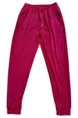 Parlak Kadife Cepli Pantolon Eşofman Pijama Altı Büyük Beden Unisex Lastikli Paça Bordo - 1