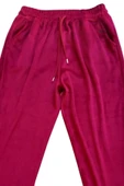 Parlak Kadife Cepli Pantolon Eşofman Pijama Altı Unisex Lastikli Paça Bordo - 2