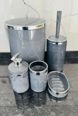 BANYO SETİ 5 Lİ MERMER DESEN ANTRASİT GRİ - 3