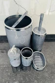 BANYO SETİ 5 Lİ MERMER DESEN ANTRASİT GRİ - 4