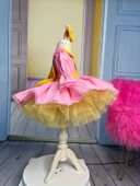 winnie the pooh çocuk elbisesi, winnie the pooh kostümü, pooh ayı tül elbise, pembe doğum günü elbisesi thumbnail 3