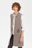 Desen Kolsuz Nakışlı Midi Yelek - Vintage Tarz - 9