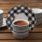 Porsima YKY098-6  6 Kişilik 12 Parça Porselen Türk Kahvesi Fincan Takımı Lüx Kahve Fincan Takımı 100ml thumbnail 2