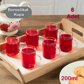 Porsima 6080 Borosilikat Isıya Dayanıklı Cam Kulplu Çay Bardağı Kahve Ve Çay Kupası 6'lı 200ml - 1