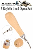 Linol Oyma Seti 7 Parça 1 Paket Linol Oyma Kesme Bıçak Seti 5 Bıçaklı Linolyum Baskı Ahşap Saplı - 4