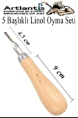 Linol Oyma Seti 7 Parça 1 Paket Linol Oyma Kesme Bıçak Seti 5 Bıçaklı Linolyum Baskı Ahşap Saplı - 3