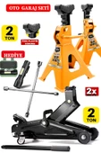 STAXX POWER  2Ton/2000Kg Kapasite Tekerlekli Arabalı Kriko + 2Ton x2Adet Sehpa Tip Kriko + Bijon Full Garaj Seti thumbnail 3